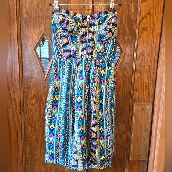 Forever 21 Strapless Corset Geometric Print with Built in Bra SMALL - Picture 1 of 16